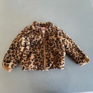 Girl 4T Cat & Jack Faux Fur Leopard Print Coat Medium Weight Zipper 4 Years